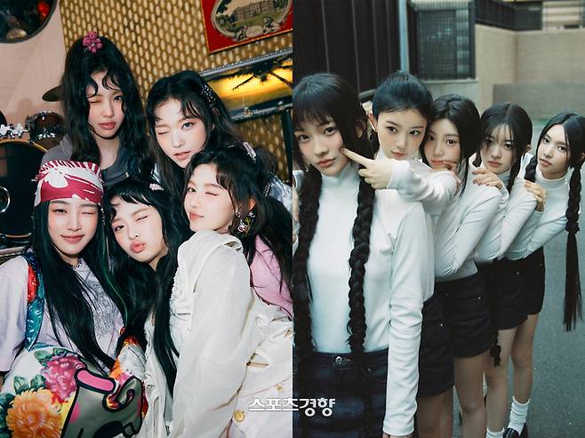 그룹 뉴진스(왼쪽)와 아일릿. 경향신문 자료사진