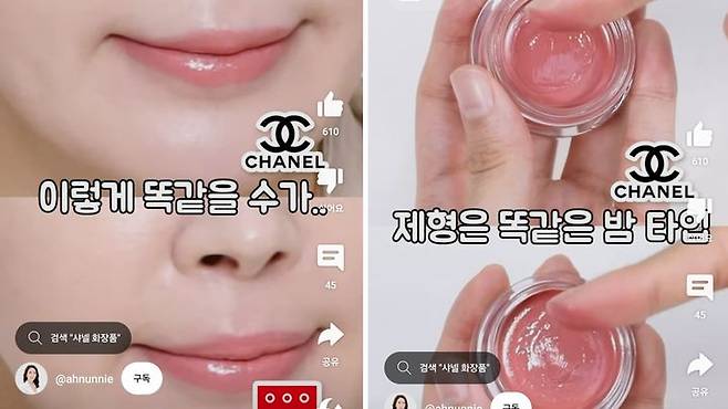 '다이소 손앤박VS샤넬 3천원짜리 샤넬 립앤치크 저렴이?'라는 제목의 영상 캡처본. /사진= 유튜브 채널 '화장품은 과학이다 by 안언니' 캡처