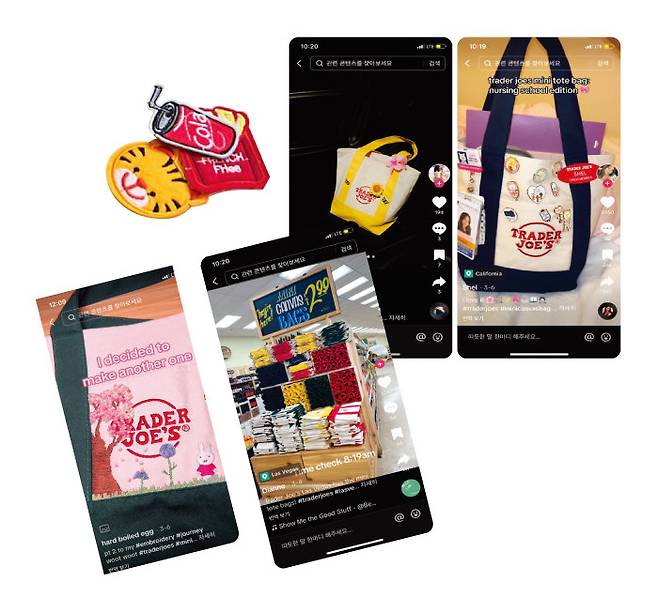 틱톡 검색창에 트레이더 조스 토트백 꾸미기 (#TRADER JOES DIY)를 입력하면 직접 꾸민 토트백을 자랑하는 영상을 볼 수 있다.