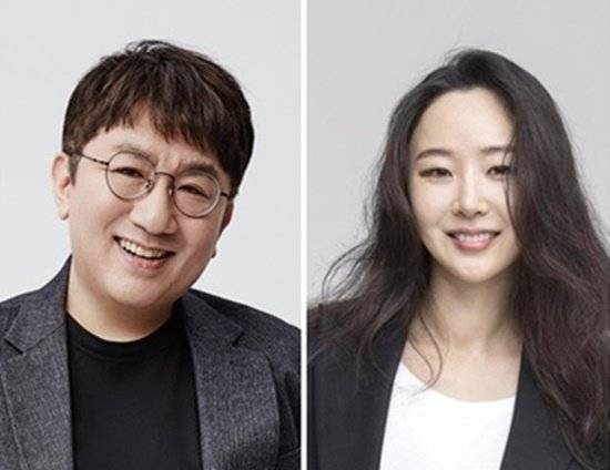 방시혁(왼쪽) 하이브 의장, 하이브 산하 레이블 민희진 어도어 대표. 사진 하이브