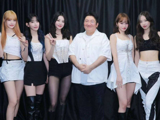 하이브 방시혁 의장과 하이브 산하 레이블 '쏘스뮤직' 소속 걸그룹 르세라핌. [사진=방시혁 의장 인스타그램 갈무리]