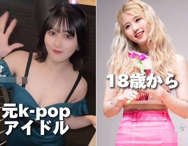 일본 캬바쿠라 틱톡 계정에 올라온 접객원 루루(왼쪽). 오른쪽은 걸그룹 네이처의 멤버 하루 활동사진. /틱톡