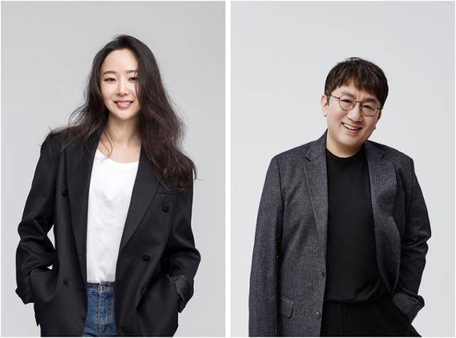민희진(왼쪽사진) 어도어 대표와 방시혁 하이브 의장. 어도어·하이브 제공