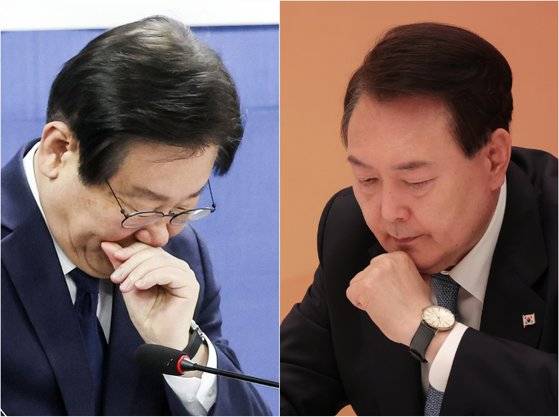 윤석열 대통령(오른쪽)과 이재명 더불어민주당 대표. 중앙포토