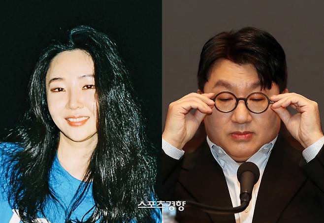 민희진 어도어 대표(왼쪽)과 방시혁 하이브 의장. 경향신문 자료사진