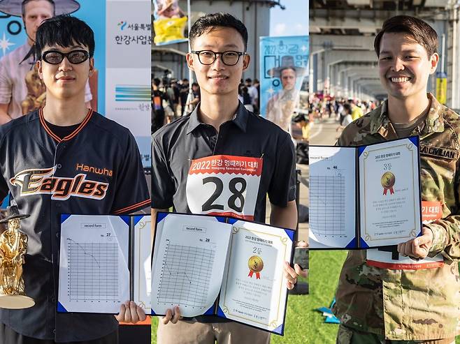 2022년 '멍 때리기 대회' 입상자들. 왼쪽부터 1등을 차지한 김명엽(31)씨, 2위를 차지한 임우석(26)씨, 3위를 차지한 프랭크 레인(28)씨.