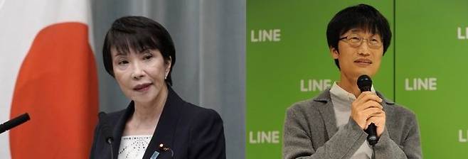 왼쪽부터 다카이치 사나에 일본 경제안전보장담당상과 이해진 네이버 의장ⓒ연합·네이버