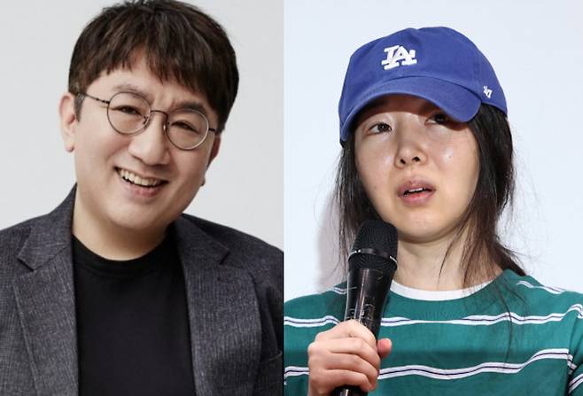 방시혁 하이브 의장(왼쪽). 민희진 어도어 대표(오른쪽). [연합]