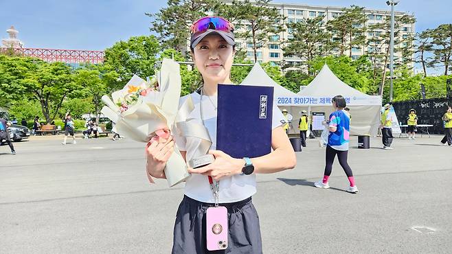 28일 서울하프마라톤 여자 10km 부문에서 우승한 카와바타 에리. /박진성 기자