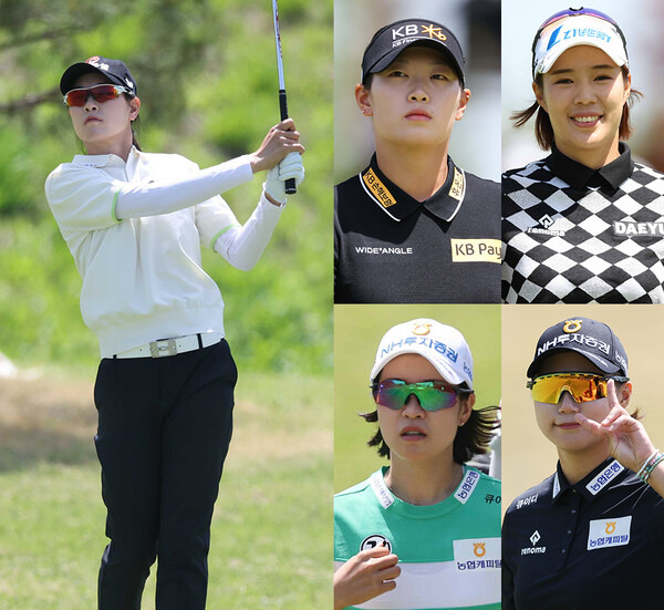 한국여자프로골프(KLPGA) 투어 2024시즌 첫 메이저 대회인 크리스에프앤씨 제46회 KLPGA 챔피언십 우승 경쟁에 뛰어든 이정민 프로가 3라운드에서 홀인원을 기록해 부상으로 차량을 받았다. 이정민과 우승 경쟁하는 방신실, 최민경, 박민지, 정윤지 프로가 3라운드에서 경기하는 모습이다. 사진제공=KLPGA