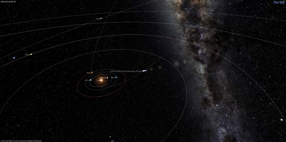 지난  23일에 표시된 쯔진산-ATLAS 혜성의 위치. 출처: TheSkyLive.com.