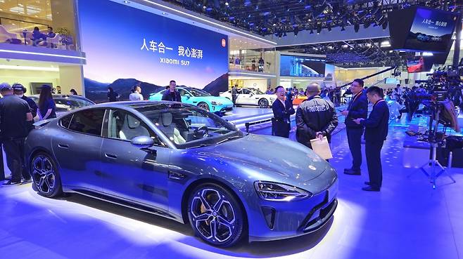 샤오미 부스에 전시된 SU7 [한국자동차기자협회 제공. 재판매 및 DB 금지]