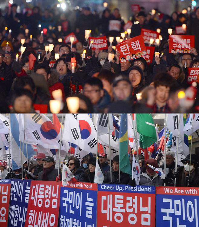 2017년 박근혜 전 대통령 헌법재판소 선고를 앞두고 발생한 탄핵 지지·반대 시위(사진 = 뉴시스)