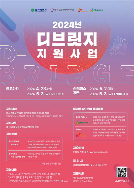2024년 디브릿지 지원사업 포스터. 대전창조경제혁신센터 제공