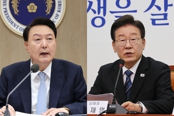 윤석열(왼쪽) 대통령·이재명(오른쪽) 더불어민주당 대표. 연합뉴스