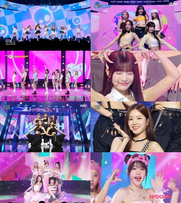 ▲ 우아가 '블러시'로 '엠카운트다운' '뮤직뱅크' '쇼! 음악중심' '인기가요' 등 여러 방송에 출연해 특유의 매력 넘치는 무대를 선사했다. 각 방송 화면 캡처