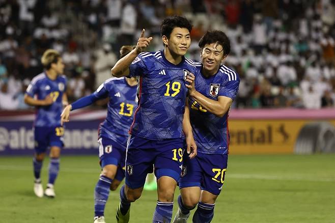 일본 호소야 마오가 30일 이라크와의 U-23 아시안컵 준결승에서 골을 넣은 뒤 기뻐하고 있다. AFP연합뉴스