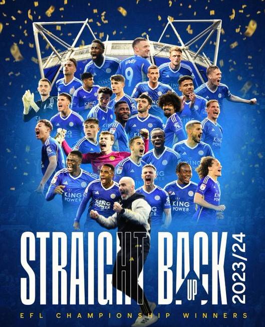 ▲ 레스터 시티는 30일(한국시간) 영국 프레스턴의 딥데일에서 열린 2023-24시즌 잉글랜드 챔피언십 45라운드에서 프레스턴 노스 엔드에 3-0 완승을 거뒀다. 이로써 레스터 시티는 31승4무10패(승점 97)로 잔여 경기와 상관없이 리그 우승을 차지했다. 2위 리즈 유나이티드와 3위 입스위치 타운은 각각 리그 1경기와 2경기를 남겨뒀지만, 전승을 거둬도 레스터 시티를 따라잡을 수 없다. ⓒ레스터 시티