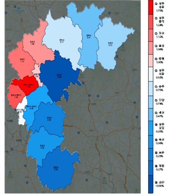 2024년 충북 지가변동률 [충북도 제공. 재판매 및 DB 금지]