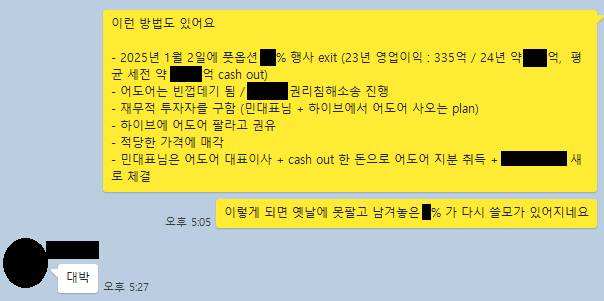 어도어 부대표 A씨(오른쪽)과 어도어 민희진 대표의 대화 캡처본. 제공=하이브