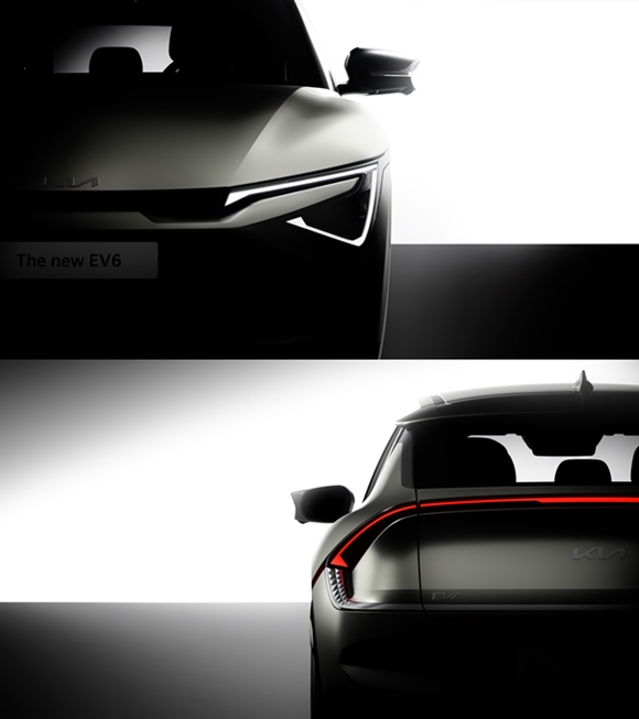 기아가 전동화 스포츠유틸리티차량(SUV) EV6의 상품성 개선 모델 '더 뉴 EV6'의 티저 이미지를 공개했다. /기아
