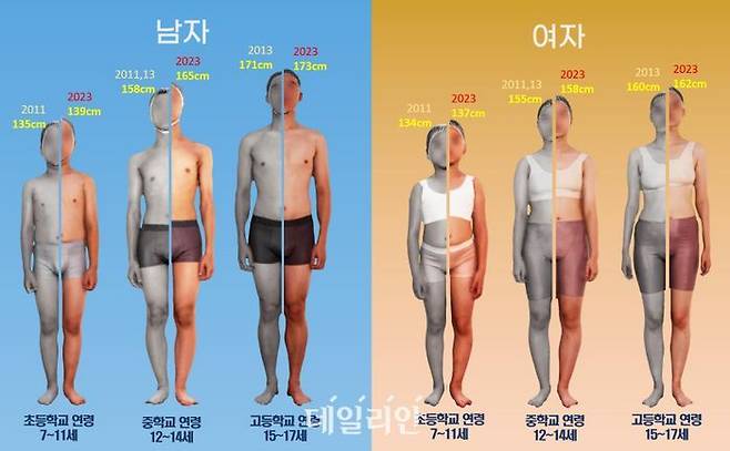 한국인 아동·청소년 평균 키 변화 (6차(2011, 2013) vs 8차(2023).ⓒ국가기술표준원