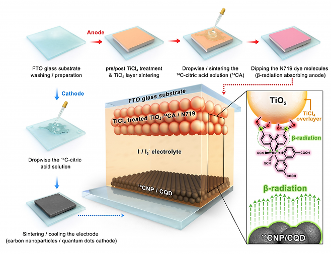 연구팀이 개발한 양방향 방사성동위원소 염료감응 베타전지의 제작방법을 표현한 모식도. DGIST 제공