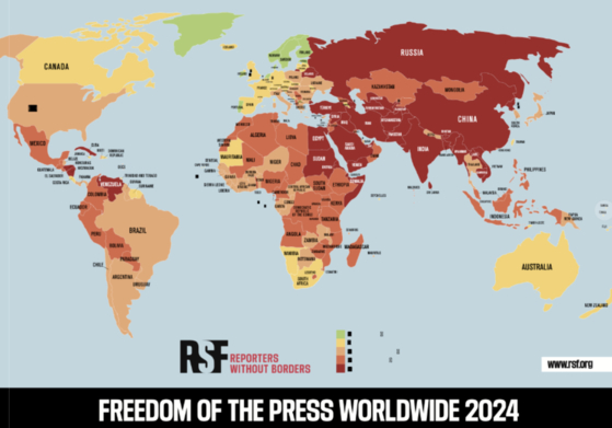 2024 세계 언론 자유 지수. 〈사진=국경없는기자회(RSF)〉