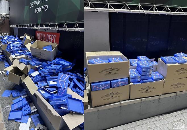 그룹 세븐틴의 앨범이 일본 길거리에 대량으로 버려진 모습./X(구 트위터)