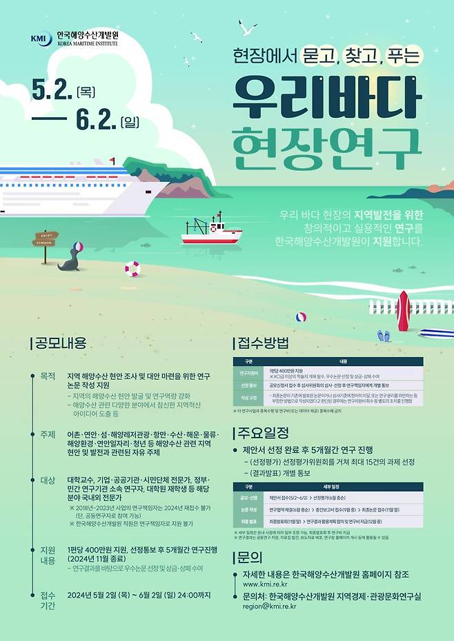 ‘2024 우리바다 현장 연구’ 지원사업 포스터. 한국해양수산개발원 제공