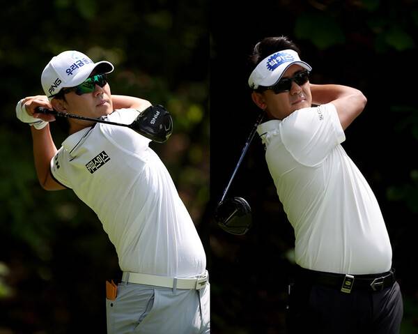 대한골프협회와 아시안프로골프투어가 공동 주관하는 2024년 한국프로골프(KPGA) 투어 제43회 GS칼텍스 매경오픈에 출전한 이정환, 박상현 프로. 사진제공=KPGA