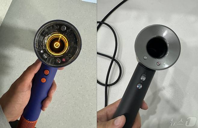 다이슨 헤어드라이어 '슈퍼소닉 뉴럴' 모델(왼쪽)과 일반 '슈퍼소닉' 모델(오른쪽) 2024.4.29. / 뉴스1 ⓒ News1 강태우 기자
