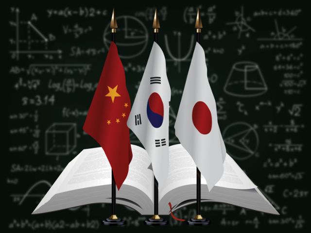 한국, 중국, 일본 국기 이미지. 게티이미지뱅크
