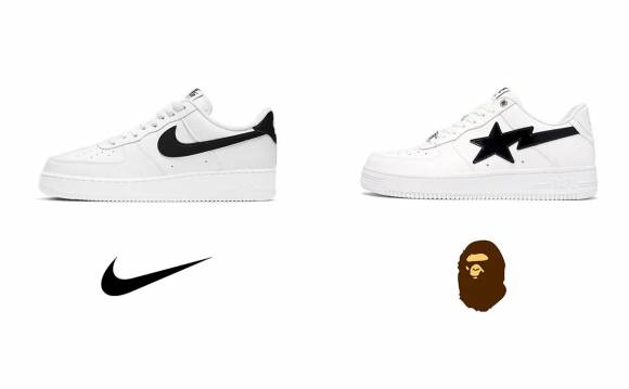 나이키 에어 포스 1(왼쪽)과 베이프 스타 운동화의 비교 모습 / 사진=나이키 베이프