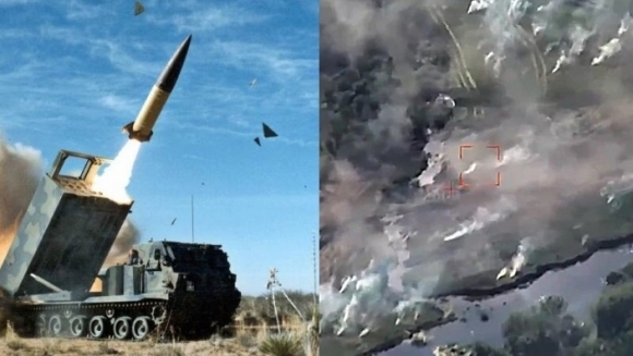 미국 장거리 지대지 미사일 ATACMS(에이태큼스) 자료사진과 공격받은 러시아 군사 훈련장 모습