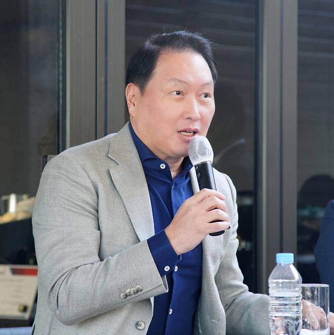기자간담회 중인 최태원 대한상의 회장 [대한상의 제공. 재판매 및 DB 금지]