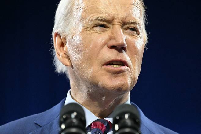 조 바이든 미국 대통령이 2일 (현지시간) 노스캐롤라이나주 윌밍턴 컨벤션 센터에서 열린 선거 행사서 연설을 하고 있다. 2024.05.03  /AFPBBNews=뉴스1