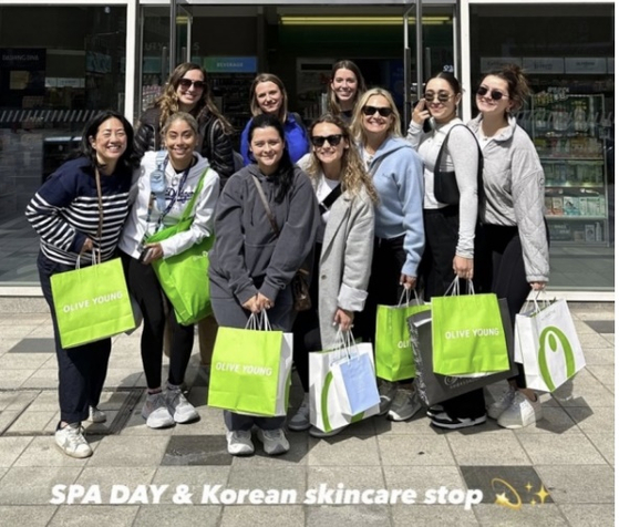 Wives of LA Dodgers baseball players visit an Olive Young store during their trip to Seoul for the 2024 MLB World Tour: Seoul Series on March 15. [SCREEN CAPTURE]