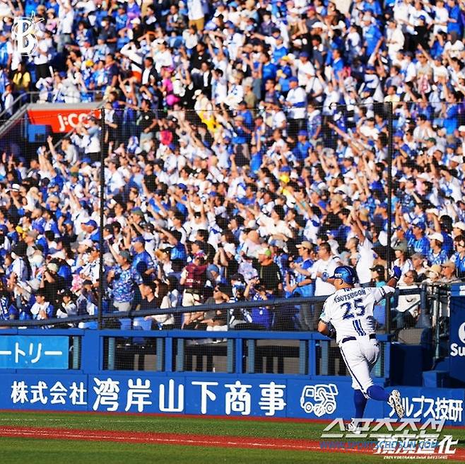 11일 한신전 8회 9-9에서 역전 결승 1점 홈런을 터트린 쓰쓰고. 이날 경기가 복귀 4번째 경기였다. 사진캡처=요코하마 베이스타즈 SNS