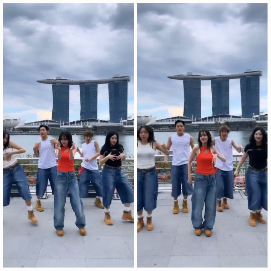 산다라박이 싱가포르의 상징적인 마리나 베이 샌즈 호텔을 배경으로 한 독특한 스트릿 댄스 영상을 공개했다.사진=산다라박 SNS