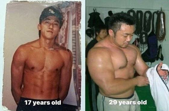 지난 5월 5일 마동석이 직접 인스타그램에 공개한 10~20대 때 모습이다. 헬스트레이너로 활동하며 복싱을 꾸준히 해왔다. 사진 SNS 캡처