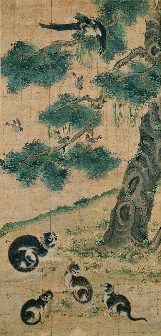 고양이를 잘 그린다고 해서 ‘변 고양이’라는 별명으로 불린 조선 후기 화가 변상벽의 묘작도. 조선시대 고양이는 장수의 상징으로 여겨졌다. 국립민속박물관 제공