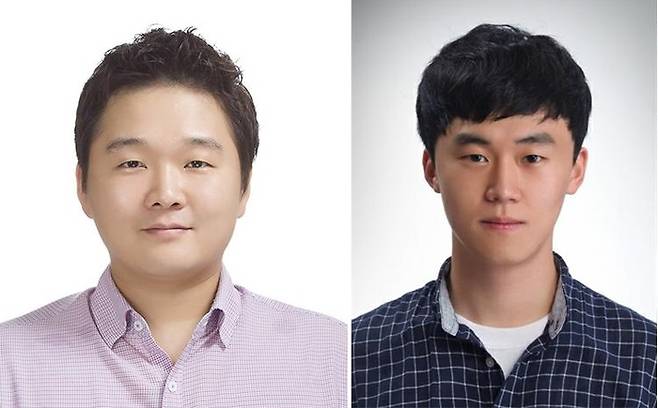 형상기억고분자를 활용해 접착 대상 표면의 거칠기와 구조에 상관없이 가역적 탈부착이 가능한 건식접착제를 개발한 경북대 연구팀. 왼쪽부터 곽문규 교수, 박한준 박사과정생.