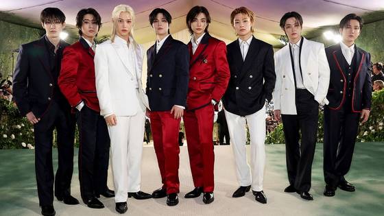 Stray Kids attended the 2024 Met Gala held at the Metropolitan Museum of Art in New York on Tuesday. [GETTY IMAGES]