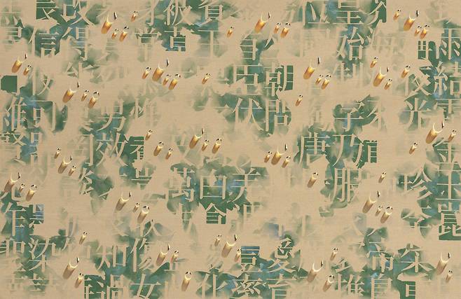 김창열, 회귀 SH 2013001, 2011, 캔버스에 아크릴릭. [갤러리현대]