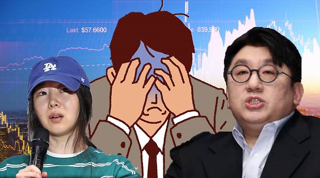 민희진(왼쪽) 어도어 대표와 방시혁 하이브 의장 [연합·게티이미지뱅크]