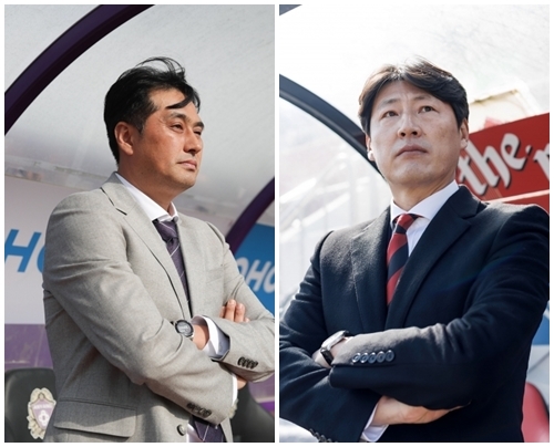유병훈(왼쪽) 감독과 박동혁 감독. 제공 | 한국프로축구연맹