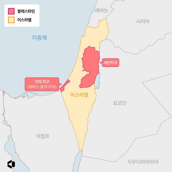 이스라엘과 팔레스타인 지도. /나라스페이스