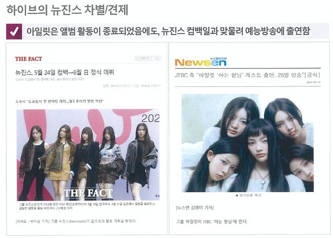 민희진 어도어 대표 측은 하이브의 뉴진스 차별 사례로 "뉴진스 컴백일과 맞물려 아일릿의 예능방송 출연"을 들었다. /어도어 제공