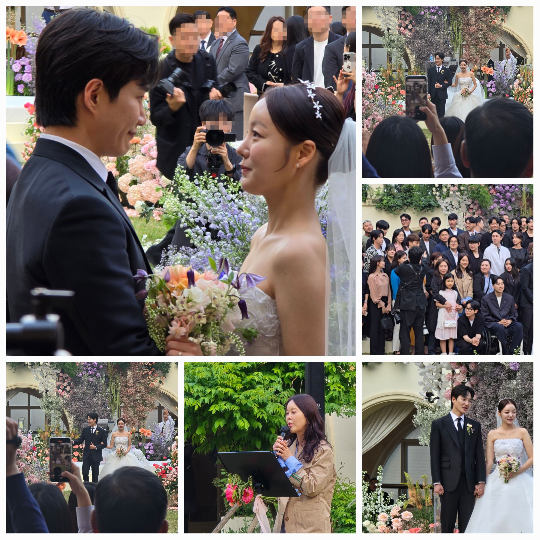 개그맨 김기리와 배우 문지인이 오늘(17일) 화려한 결혼식을 올리며 정식으로 부부가 되었다.사진=동료개그맨 제공